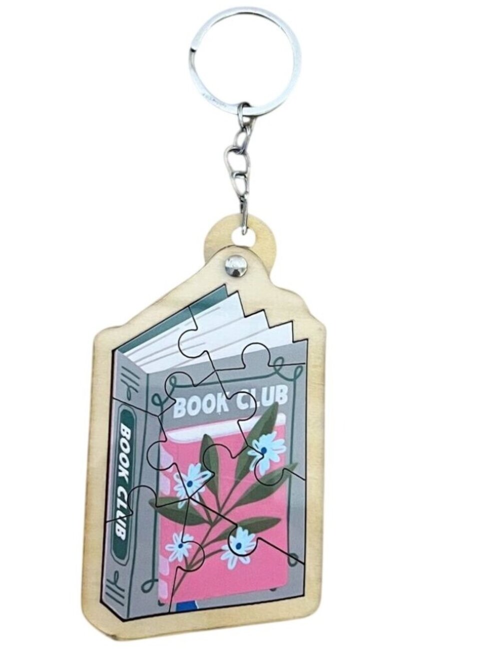 Book Club Wooden Puzzle Keychain Book Lover Gift Reading Accessory Collectible